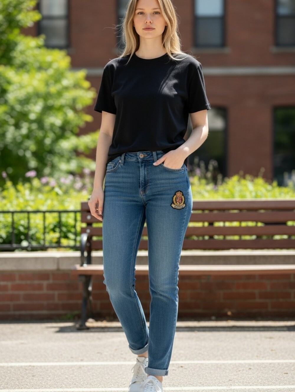 Talbots Dark Blue Straight-Leg Jeans with Crest Patch